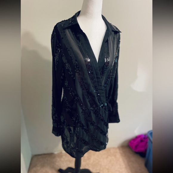 Le Chateau Draped Sequin Blouse Dress - Picture 4 of 5